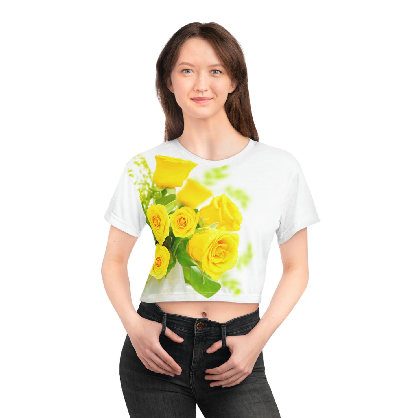 Yellow roses Crop Tee (AOP)